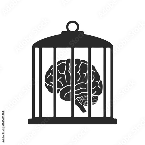 Brain in cage symbolizing mental restriction and creativity block
