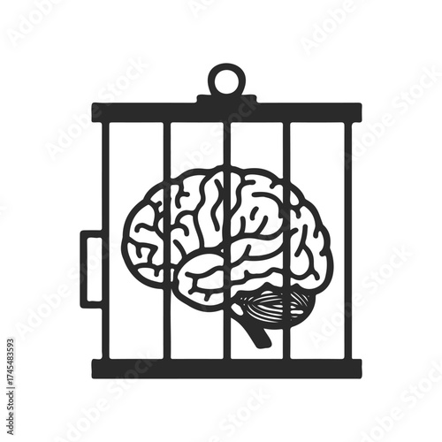 Brain in a cage: symbolizing mental confinement and psychological barriers