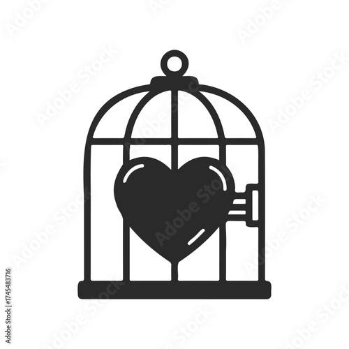 Heart enclosed in birdcage symbolizes love and confinement