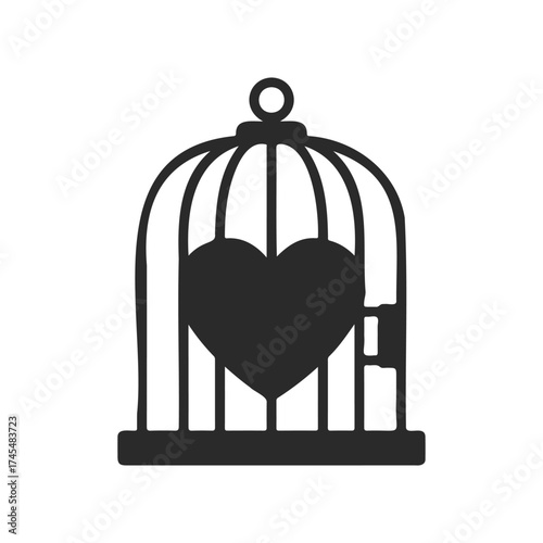 Heart in birdcage symbolizing love and freedom concept