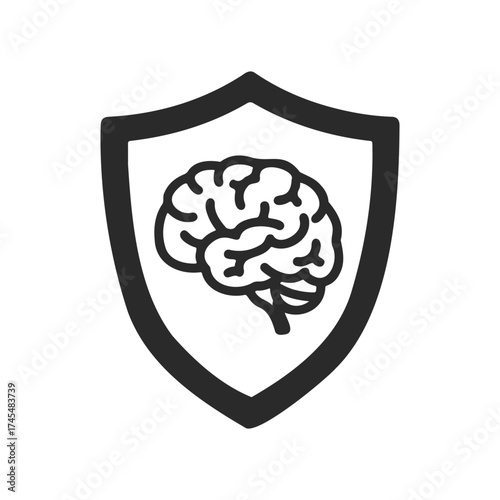 Brain protection icon on shield symbolizing mental health and safety