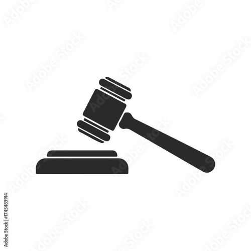 Black silhouette of a courtroom gavel on a white background