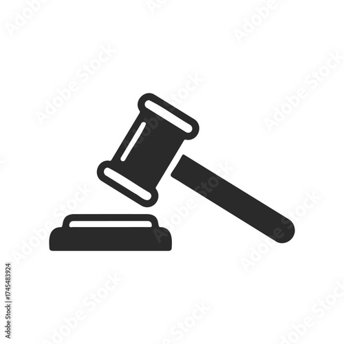 Black silhouette of a judge's gavel on white background