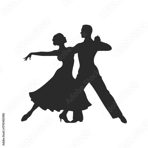 Silhouette of two adults ballroom dancing in elegant poses