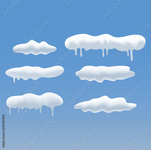 Snow caps. Frozen frame for christmas design. Cartoon snowball elements for winter decoration. Icicle cap for xmas. vector illustration