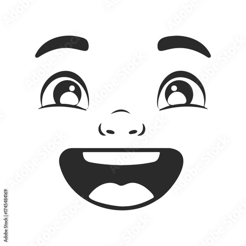 Smiling cartoon face with happy expression and large eyes