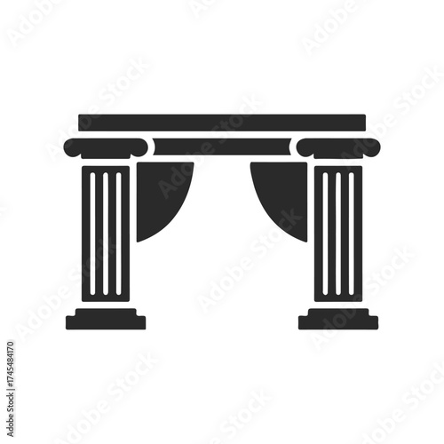 Black silhouette of classic greek columns with drapery