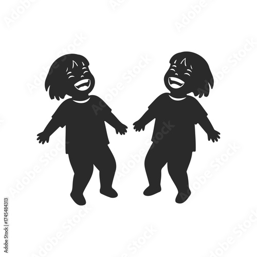 Silhouette of two laughing children facing each other