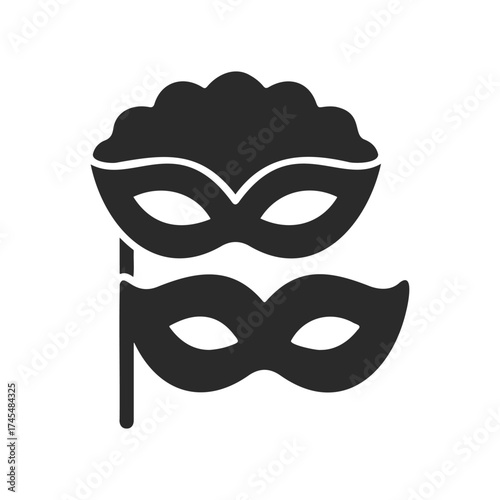 Black and white icon of two masquerade masks