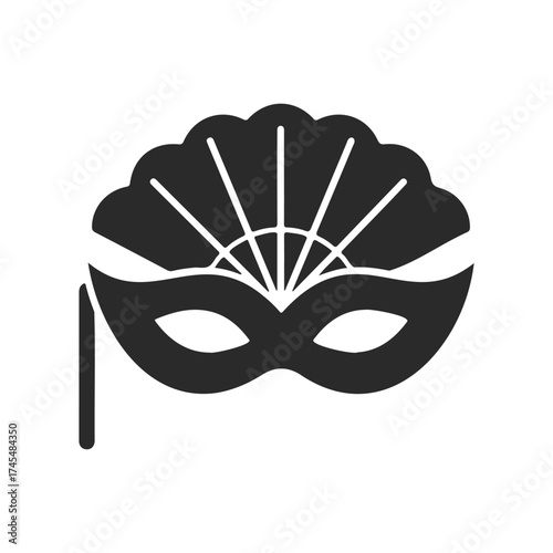 Black venetian masquerade mask graphic with fan design