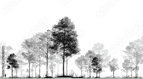 Minimal CAD Tree Line Drawing Vector Architectural Landscape Tree Elements Side View Outline Symbols Illustration Minimal CAD Tree Line Drawing Vector | Side View Tropical & Street Trees 