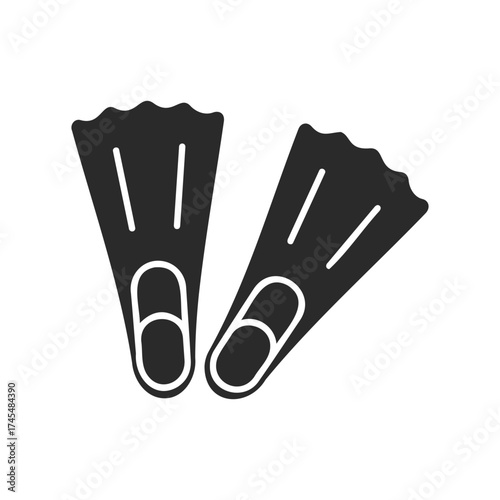 Black diving flippers icon on white background