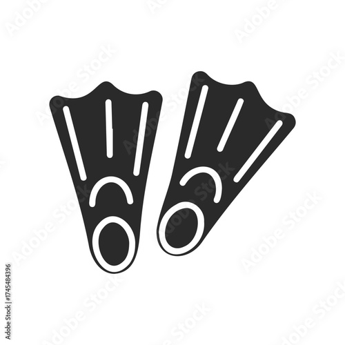 Black and white silhouette of diving fins on white background