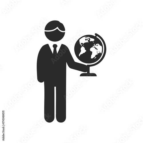 Businessman icon with globe symbolizing global operations