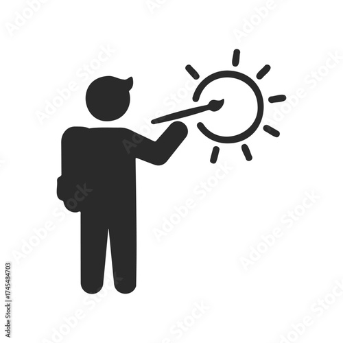 Silhouette icon of artist painting sun with brush