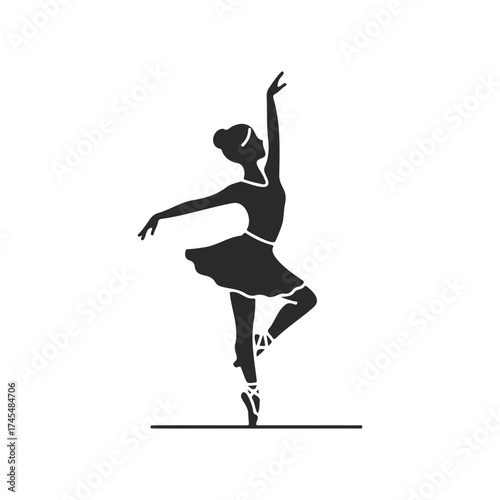 Silhouette of female ballet dancer in elegant pose on white background