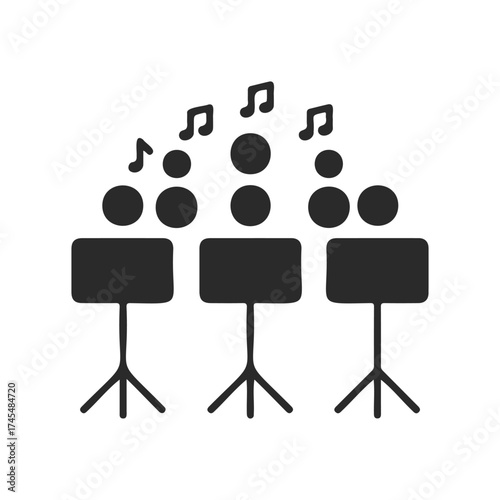 Musical band symbols with music notes and stands on white background