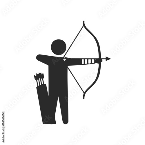 Silhouette of archer drawing bow with quiver of arrows