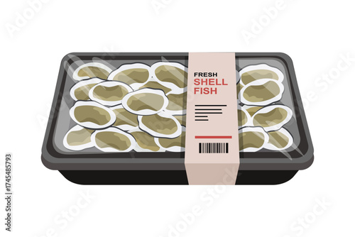 Seafood Shellfish Packaging Design. Frozen Shellfish Packaging. Supermarket product. Product mockup