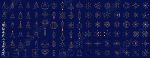 Christmas line icon set, geometric minimalist outline symbol