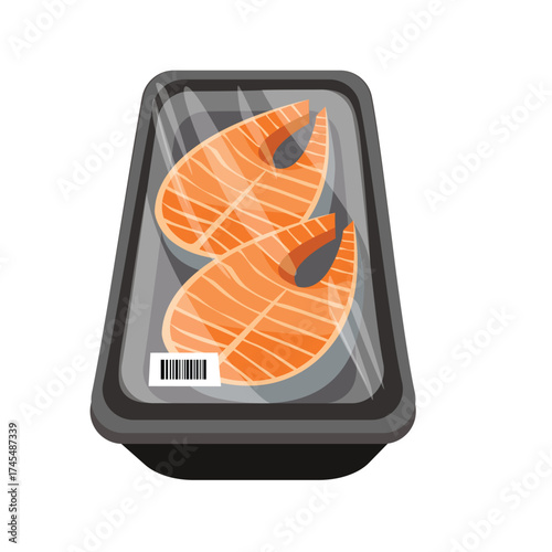 Raw Seafood Fillet. Fresh Filleted Fish Illustration. Sliced Fish Fillet. Salmon fish. Seafood packaging. Fillet Fish packaging.