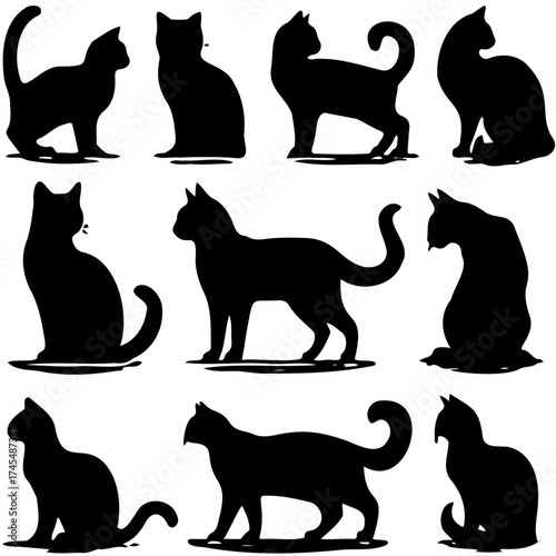 Canvas Print set of cats silhouettes vector