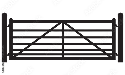 Black Silhouette of a Traditional Farm Gate with Posts