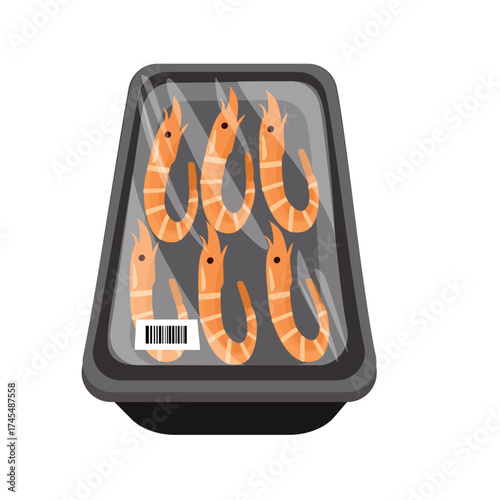 Raw Shrimp Packaging Design. Frozen Shrimp Pack Illustration. Shrimp Packaging Illustration. 