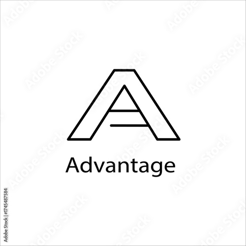 Vector art of black outline icon of the letter a with the word advantage below it