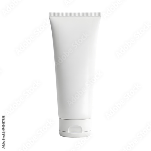 Blank white plastic cosmetic tube with a flip-top cap isolated on a white background.