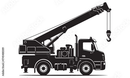 Mobile Crane Truck Vector Silhouette Illustration