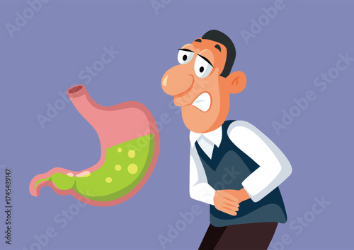 Sick Man Suffering from a Stomach Ache Vector Cartoon Illustration. Stressed guy suffers from an abdominal  pain and acidity