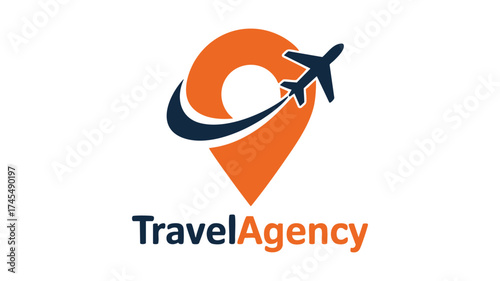Travel agency logo with airplane icon and location pin modern design
