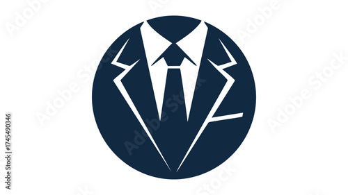 Sleek navy blue suit and tie logo icon business professional formal attire apparel