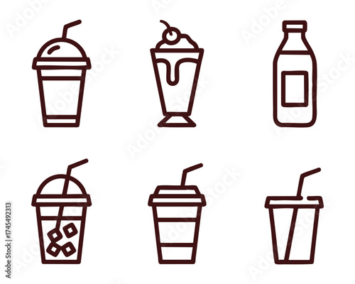 Simple line art icons representing various cold beverages and drinks perfect for food service