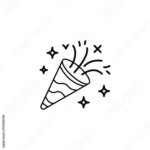 Vector art of party popper exploding with confetti and stars