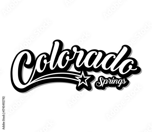 Colorado springs calligraphy slogan. Varsity athletic vintage for t shirt. Colorado springs badge tee shirt graphics, urban print. Vector illustration.