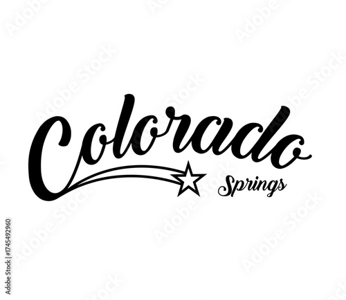 Colorado springs calligraphy slogan. Varsity athletic vintage for t shirt. Colorado springs badge tee shirt graphics, urban print. Vector illustration.