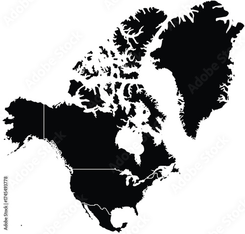 Flat Map of the North American continent With Greenland