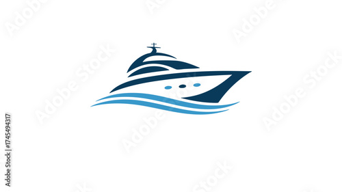Modern yacht logo design with blue waves symbolizing luxury sea travel and maritime adventures