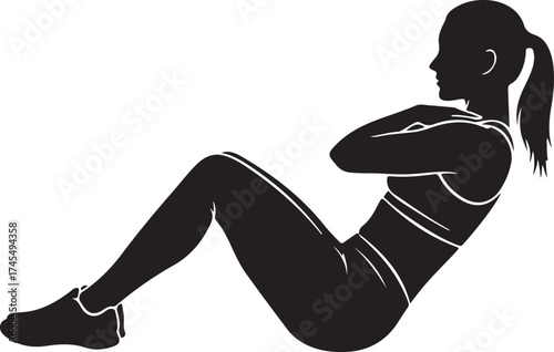 Woman doing situp exercise in silhouette style