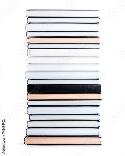 Stack of Assorted Books on White Background Reflecting Organization and Knowledge