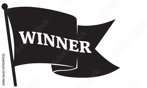 Black and White Winner Flag Banner on a Pole