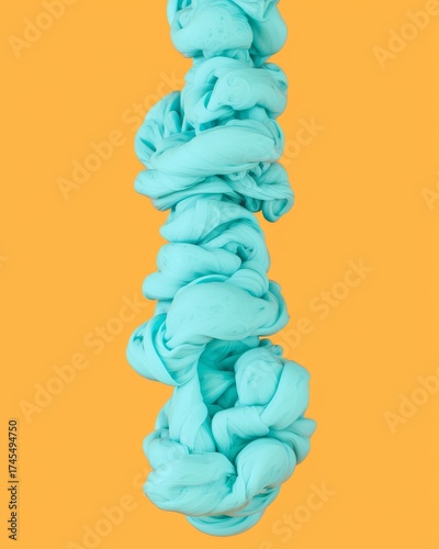 Colorful Abstract Flow of Blue Paint on Vibrant Orange Background: A Surreal Artistic Visual