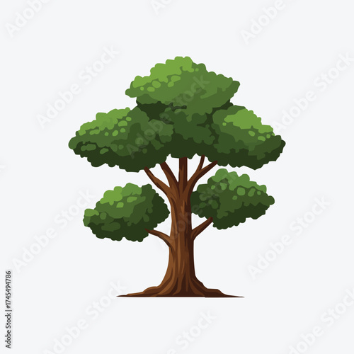 Simplified Tree Illustration: A stylized illustration of a mature tree, with lush green foliage and a sturdy brown trunk, exuding the simplicity and essence of natural growth.