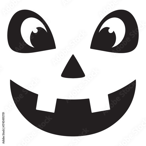 A classic jackolantern face with a sinister grin and wide, menacing eyes