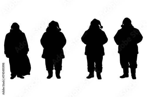 Set of santa claus silhouettes in various standing poses