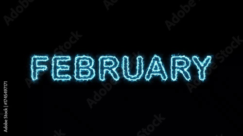 Blue Neon February Text Animation – Bright Glowing Typography Effect Loop