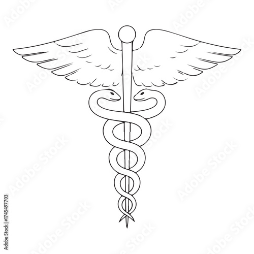 Caduceus medical symbol with wings