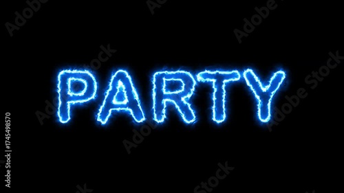 Neon Party Text Animation – Vibrant Blue Light Typography Motion Loop for Celebration Theme